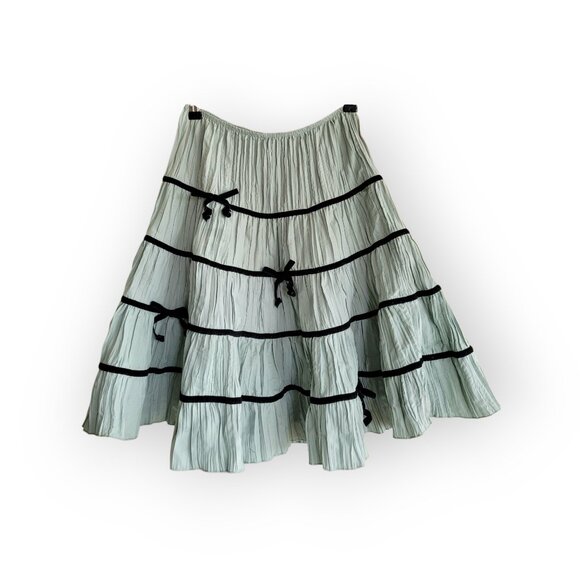 Kimchi Blue Fairycore Tiered Mini Skirt Seafoam Green A Line Ruffle Bows Size S - Picture 3 of 10